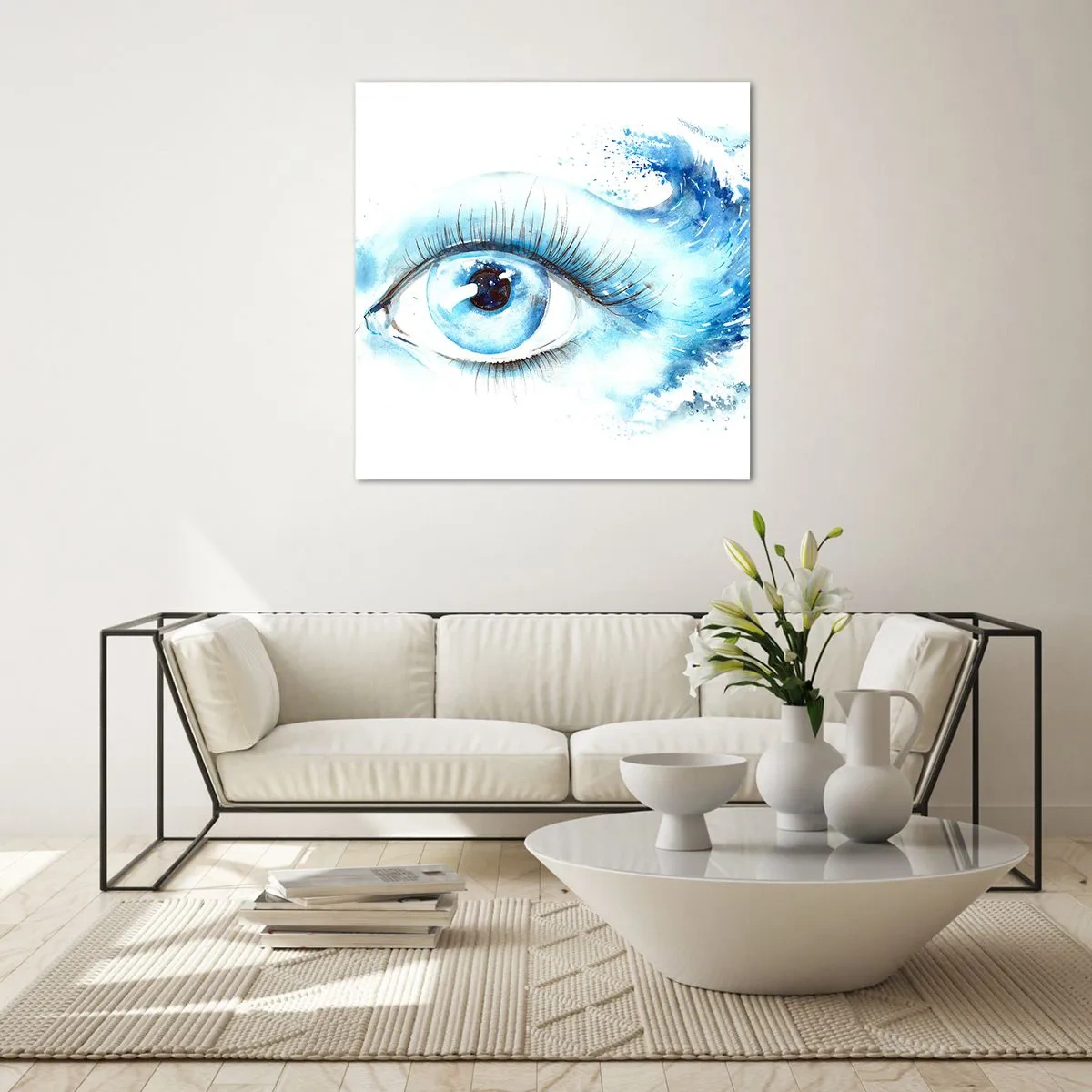 Glasbild - Bild auf glas - Tauchen Sie ein in das Blau der Blicke - 70x70 cm
