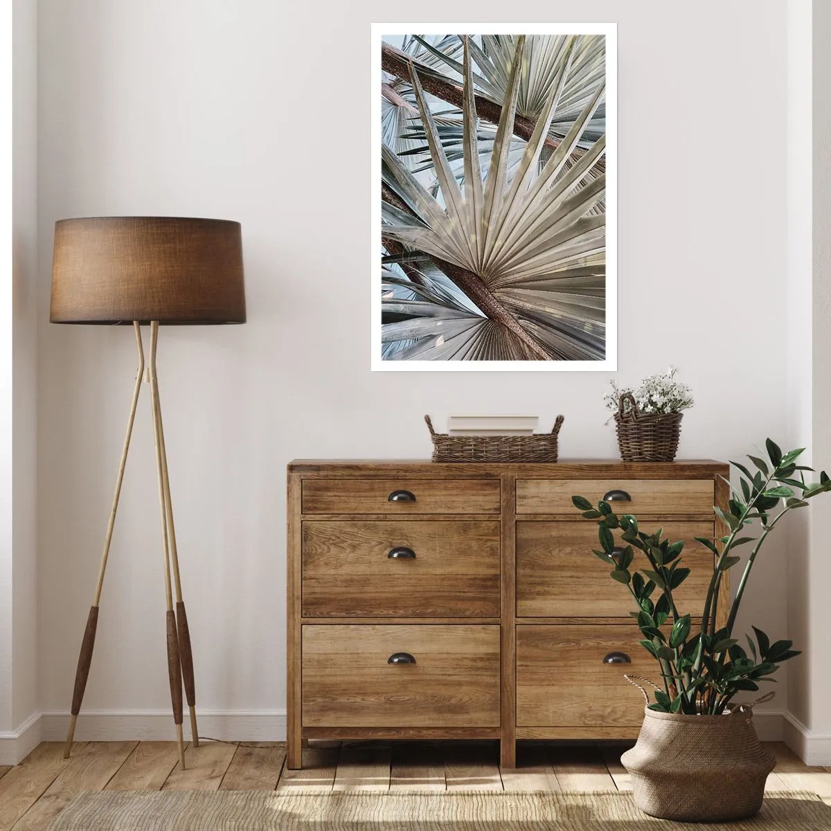 Poster - Nahaufnahme von Palmblättern in Pastelltönen - 50x70cm - Fans in den Tropen - Moderne Wanddekoration für Wohnzimmer und Schlafzimmer ARTTOR