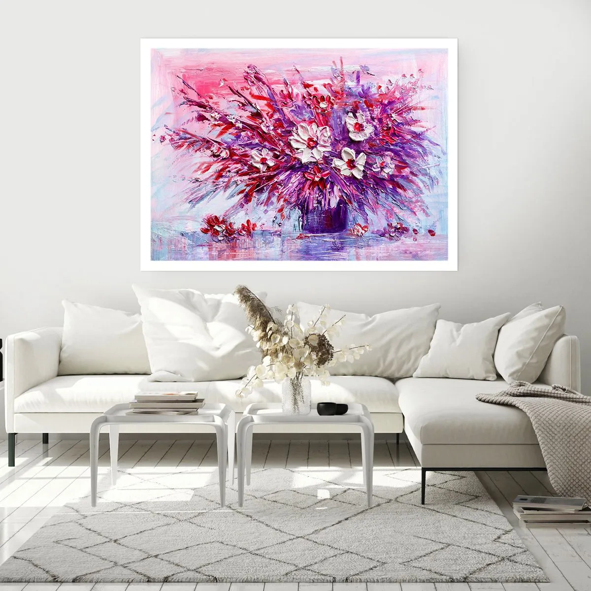 Poster - Ein bunter Blumenstrauß in Rosa- und Lilatönen - 100x70cm - Unschuld und Leidenschaft - Moderne Wanddekoration für Wohnzimmer und Schlafzimmer ARTTOR