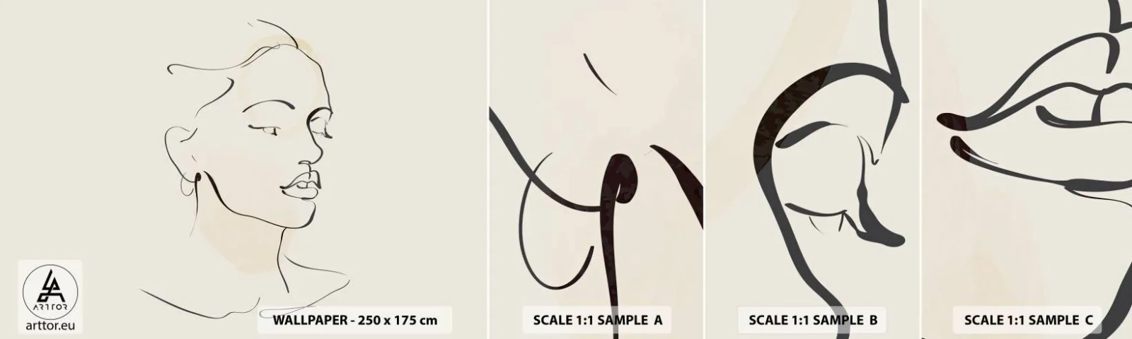 Fototapeten Muster Selbstklebend Deluxe Sticker - Eine bestimmte Linie - Abstraktion, Das Gesicht einer Frau, Lineart - 100x30 cm