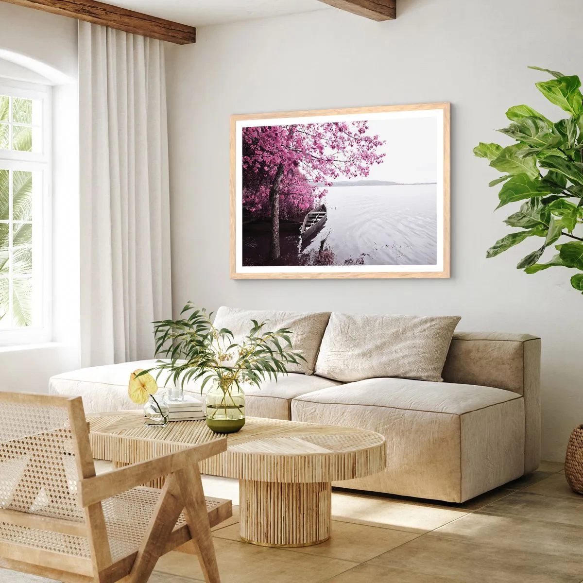 Poster in einem Rahmen aus heller Eiche - In rosa Stille - 50x40 cm