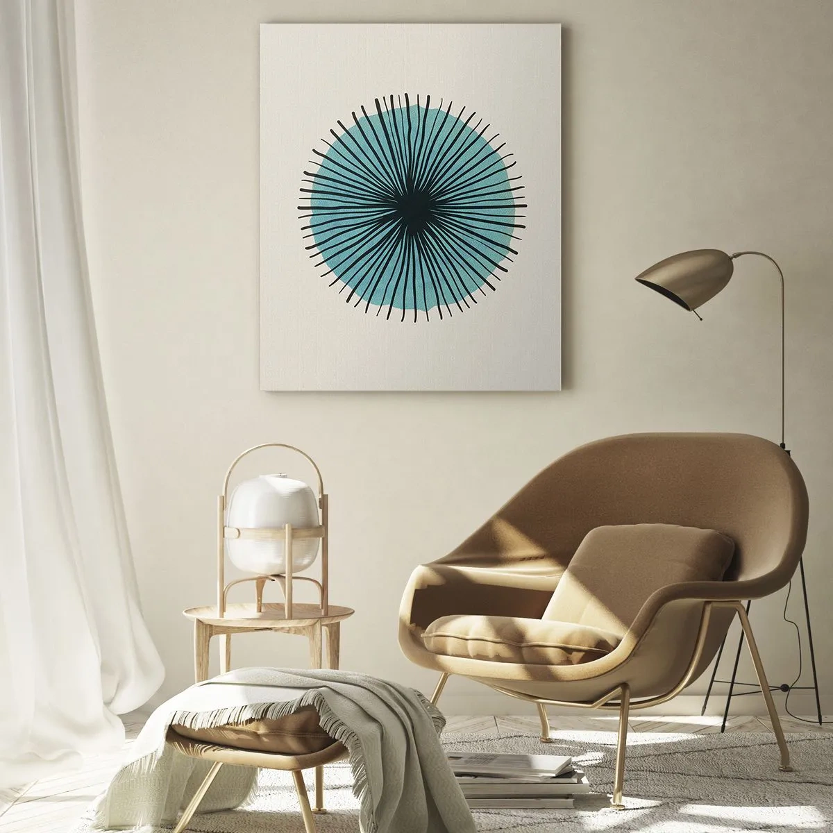 Glasbild - Bild auf glas - Geometrisches Muster in Türkis- und Schwarztönen - 50x70cm - Strahlend im Blau - Moderne Wanddekoration für Wohnzimmer und Schlafzimmer ARTTOR