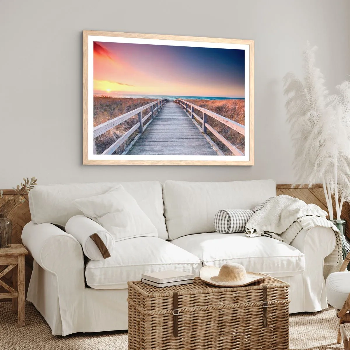 Poster in einem Rahmen aus heller Eiche - Baltische Abend-Aurora - 100x70 cm