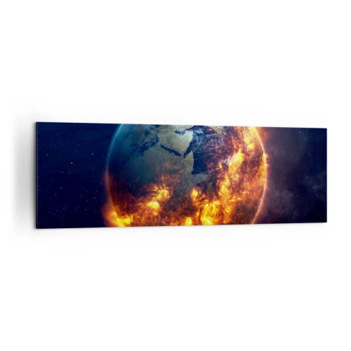 Bild auf Leinwand - Leinwandbild - Der Planet Erde brennt im Weltraum - 160x50cm - Die Flamme der Apokalypse - Moderne Wanddekoration für Wohnzimmer und Schlafzimmer ARTTOR