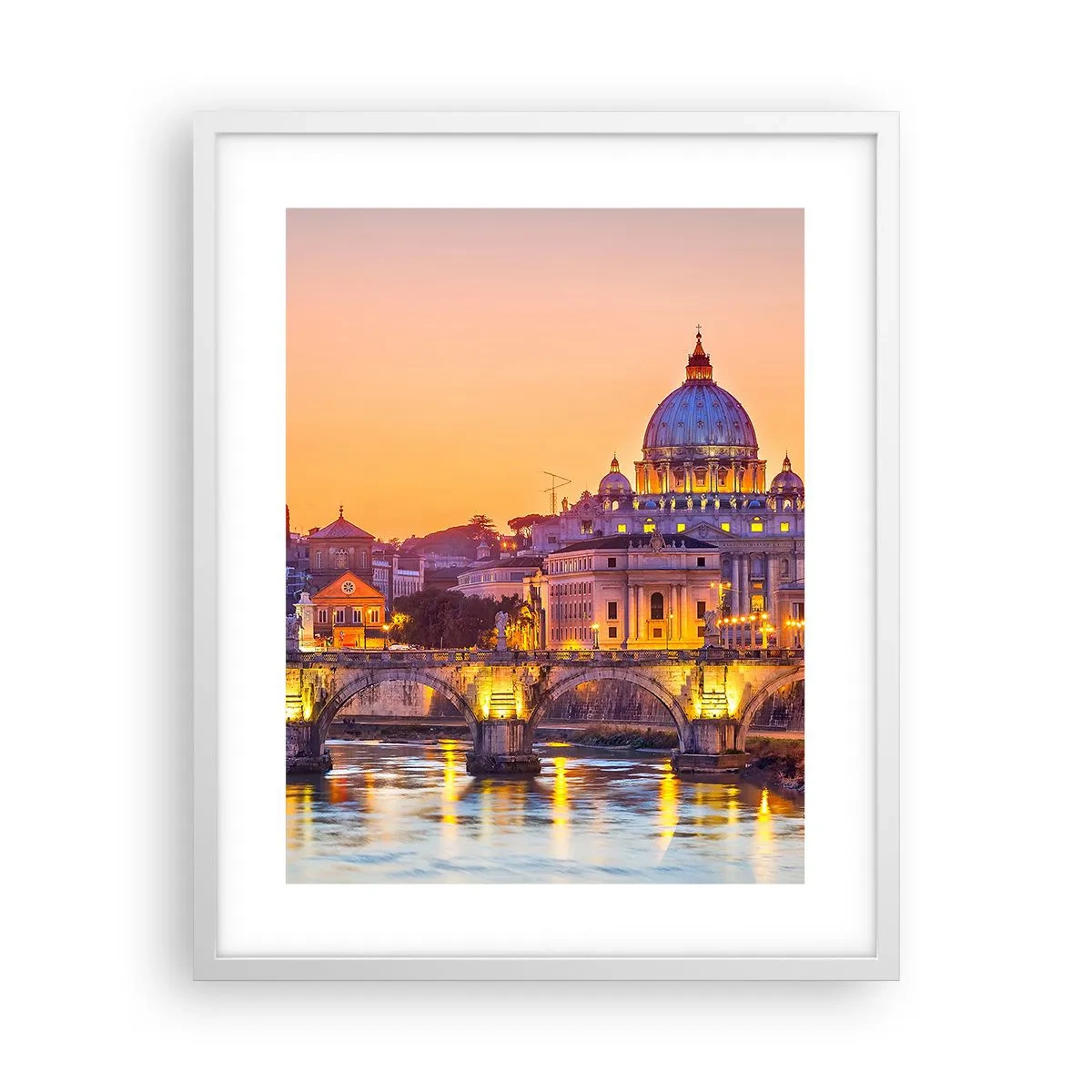 Poster in einem weißen Rahmen - Sonnenuntergang über der ewigen Stadt - 40x50 cm