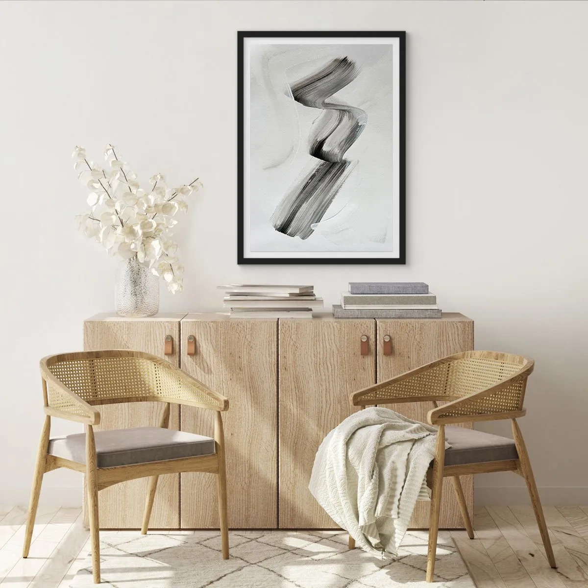 Poster in einem schwarzem Rahmen - Minimalistischer Schwarz-Weiß-Pinsel - 50x70cm - Lässig zum Spaß - Moderne Wanddekoration für Wohnzimmer und Schlafzimmer ARTTOR