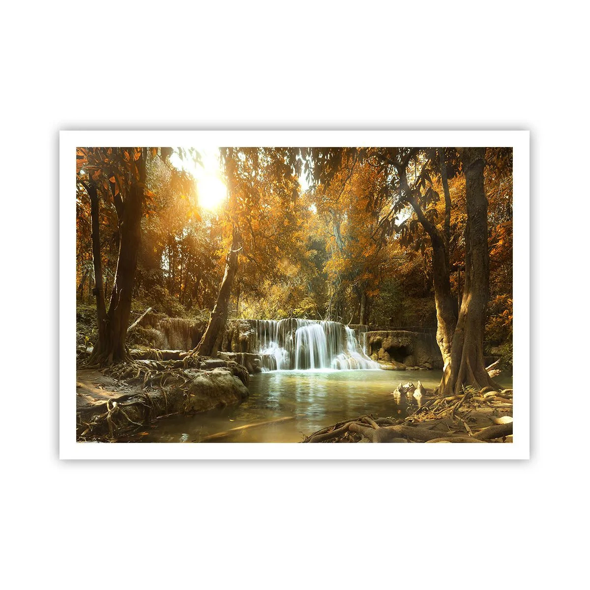Poster - Herbstlandschaft mit Wasserfall - 100x70cm - Parkkaskade - Moderne Wanddekoration für Wohnzimmer und Schlafzimmer ARTTOR