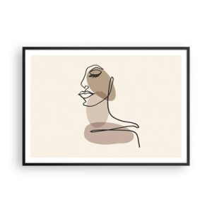 Poster in einem schwarzem Rahmen - Minimalistisches Frauengesicht mit abstrakten Flecken - 100x70cm - Sich selbst zugehört - Moderne Wanddekoration für Wohnzimmer und Schlafzimmer ARTTOR