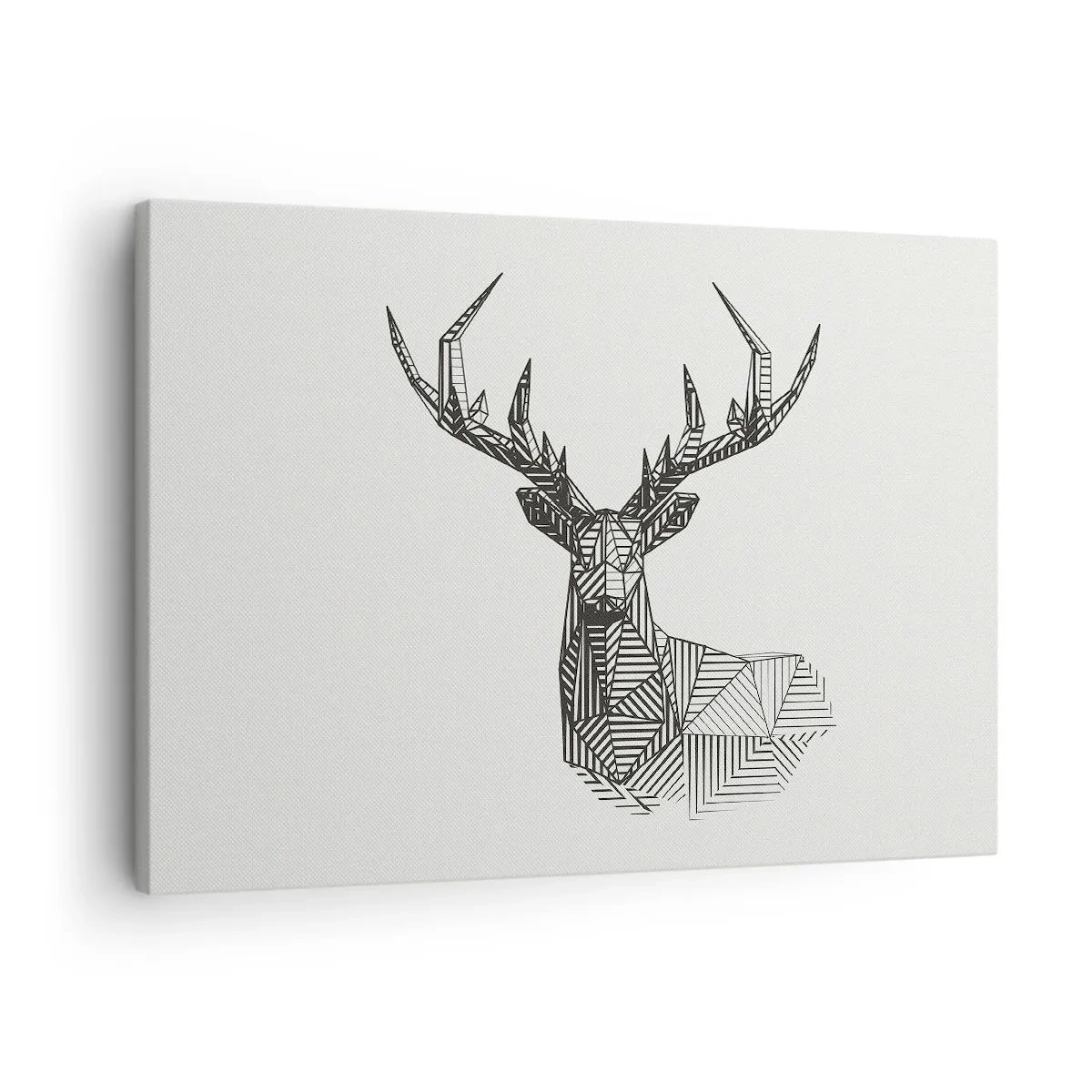 Bild auf Leinwand - Leinwandbild - Geometrisches Bild eines Hirsches im minimalistischen Schwarz-Weiß-Stil - 70x50cm - Ein Hirsch im kubistischen Stil - Moderne Wanddekoration für Wohnzimmer und Schlafzimmer ARTTOR