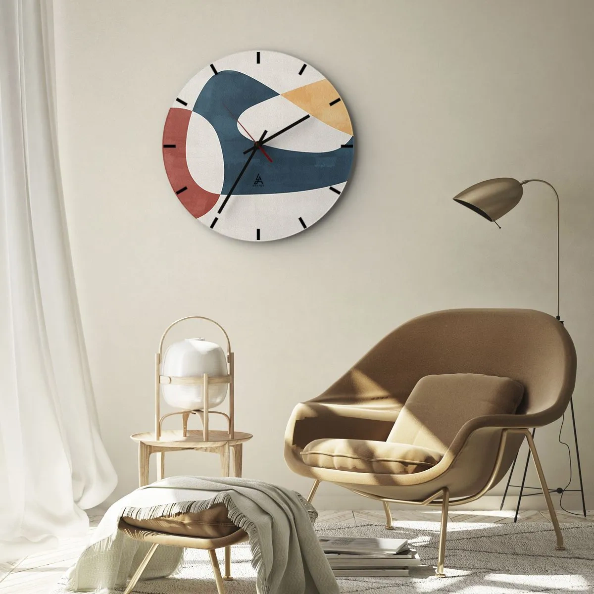Wanduhr - Glasuhr - Abstrakte Formen in Rot-, Marineblau- und Beigetönen - 30x30cm - Einflüsse und Metamorphosen - Moderne Wanddekoration für Wohnzimmer, Küche und Schlafzimmer ARTTOR