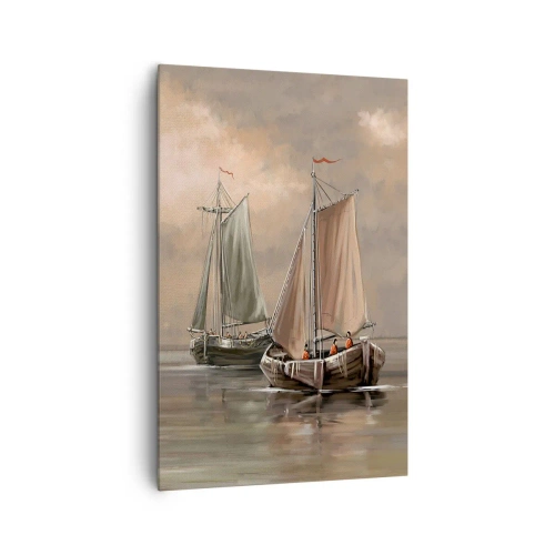 Bild auf Leinwand - Leinwandbild - Segelboote auf ruhigem Meer in pastellfarbener Umgebung - 80x120cm - Die Rückkehr der Matrosen - Moderne Wanddekoration für Wohnzimmer und Schlafzimmer ARTTOR
