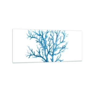 Glasbild - Bild auf glas - Blaue Koralle auf weißem Hintergrund mit minimalistischem Flair - 120x50cm - Nautisches Filigran - Moderne Wanddekoration für Wohnzimmer und Schlafzimmer ARTTOR