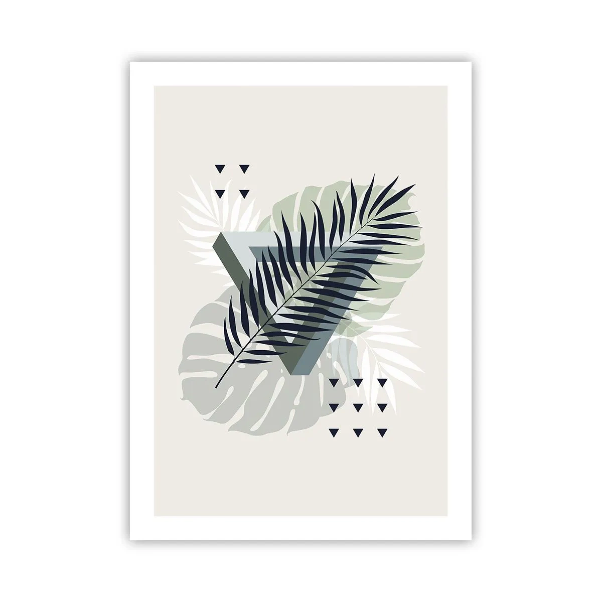 Poster - Abstrakte tropische Blätter auf hellem Hintergrund - 50x70cm - Natur und Geometrie – zwei Ordnungen? - Moderne Wanddekoration für Wohnzimmer und Schlafzimmer ARTTOR