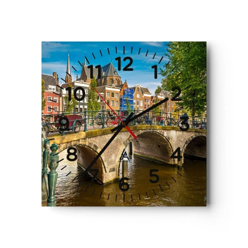 Wanduhr - Glasuhr - Frühling am Kanal - 40x40 cm