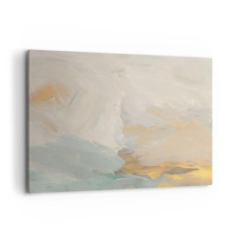 Bild auf Leinwand - Leinwandbild - Zarte abstrakte Striche in Weiß- und Goldtönen - 120x80cm - Abstraktion – das Land der Sanftheit - Moderne Wanddekoration für Wohnzimmer und Schlafzimmer ARTTOR