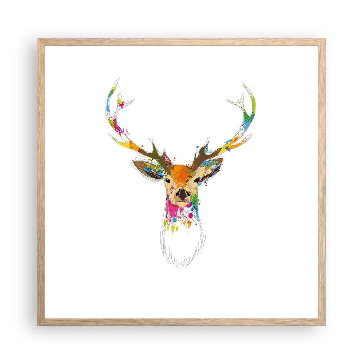 Poster in einem Rahmen aus heller Eiche - Ein mildes Reh in Farbe getaucht - 60x60 cm
