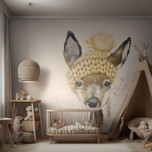 Maßgeschneiderte Fototapete Premium Sand - Für den Winter im verschneiten Wald - Für Kinder, Rogen, Grafik