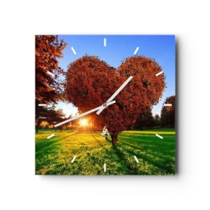 Wanduhr - Glasuhr - Ein herzförmiger Baum in einer Herbstlandschaft - 30x30cm - Und wie man den Herbst nicht liebt - Moderne Wanddekoration für Wohnzimmer und Schlafzimmer ARTTOR