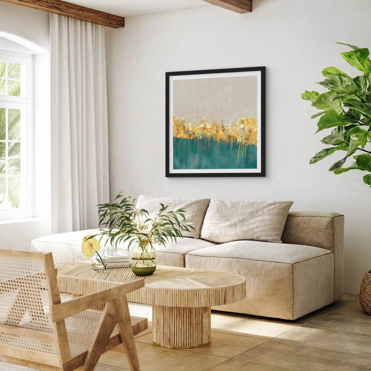 Poster in einem schwarzem Rahmen - Goldener Rand - 50x50 cm