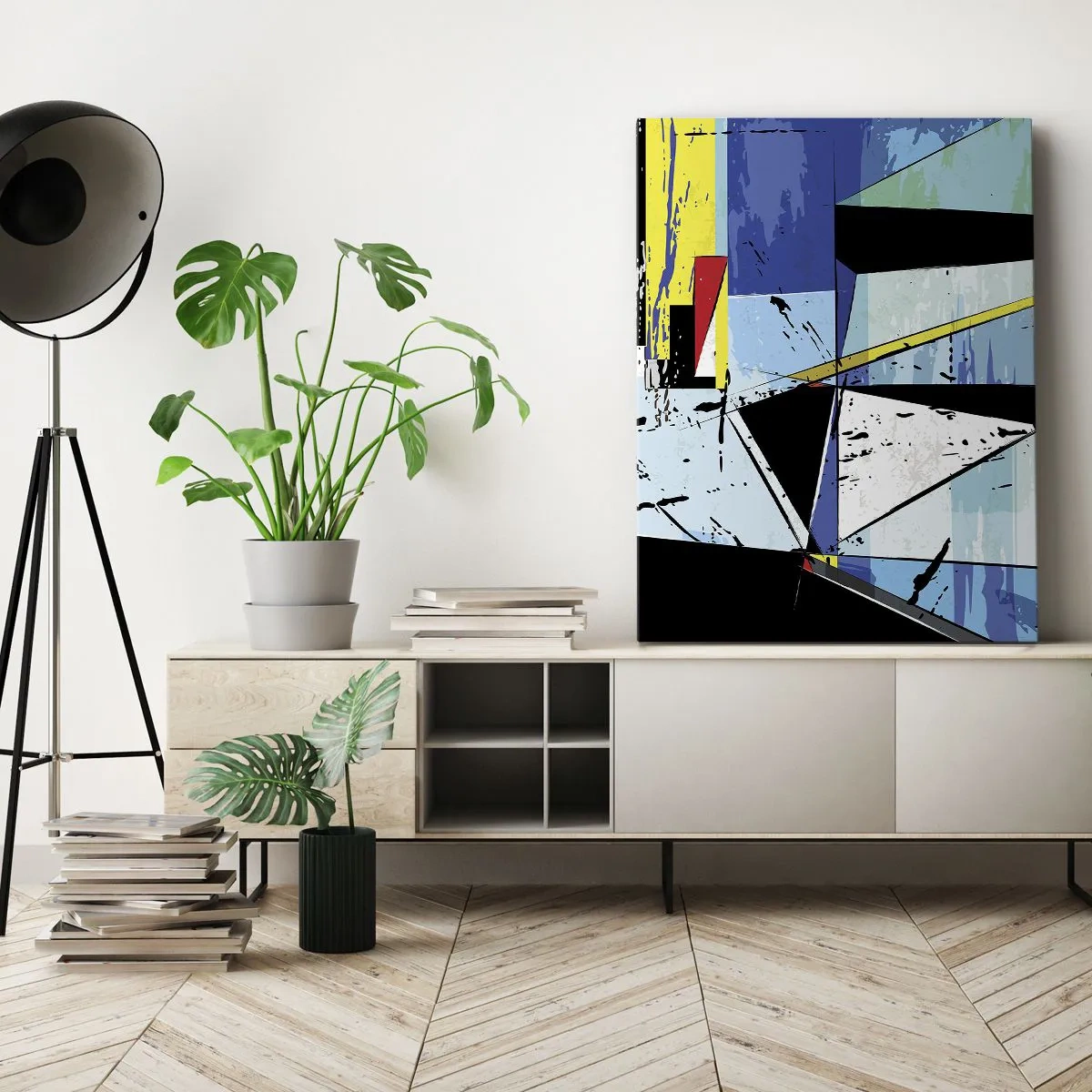 Bild auf Leinwand - Leinwandbild - Abstrakte geometrische Komposition in lebendigen Farben - 50x70cm - Betrachten Sie die Welt aus einem Blickwinkel ... - Moderne Wanddekoration für Wohnzimmer und Schlafzimmer ARTTOR