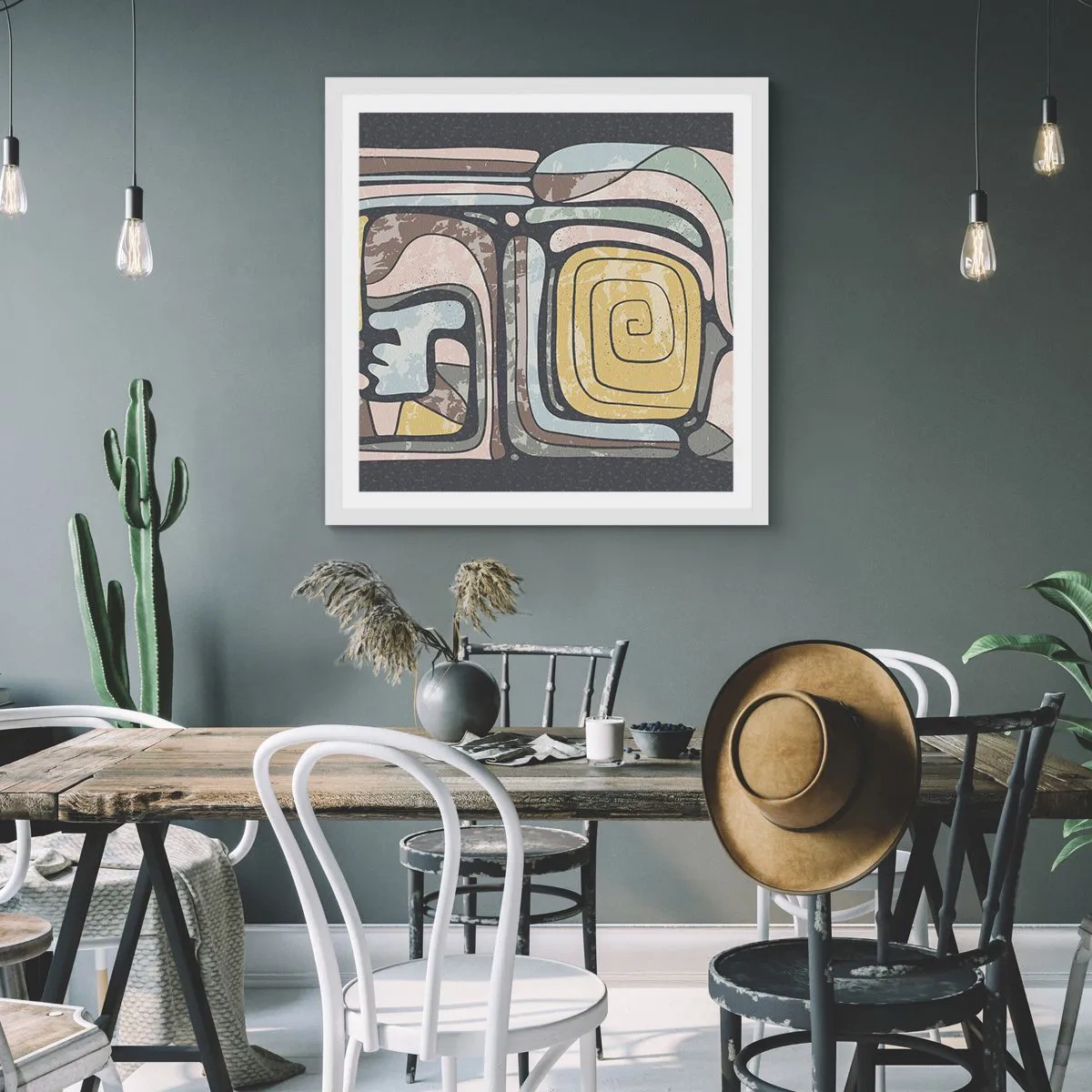 Poster in einem weißen Rahmen - Abstraktion im präkolumbianischen Geist - 60x60 cm