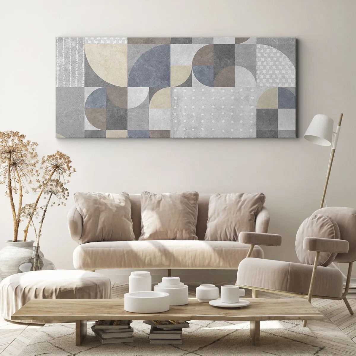 Bild auf Leinwand - Leinwandbild - Geometrisches Muster in Pastelltönen - 140x50cm - Keramische Fantasie - Moderne Wanddekoration für Wohnzimmer und Schlafzimmer ARTTOR