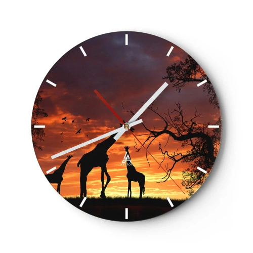 Wanduhr - Glasuhr - Silhouetten von Giraffen vor dem Hintergrund eines afrikanischen Sonnenuntergangs - 30x30cm - Ein kleines Abendessen mit deinen Liebsten - Moderne Wanddekoration für Wohnzimmer, Küche und Schlafzimmer ARTTOR
