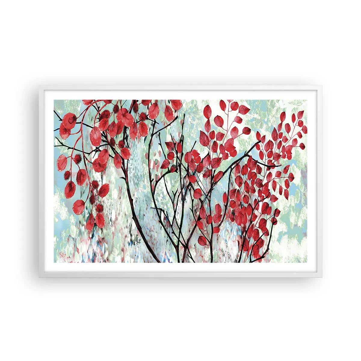 Poster in einem weißen Rahmen - Baum in Scharlachrot - 91x61 cm