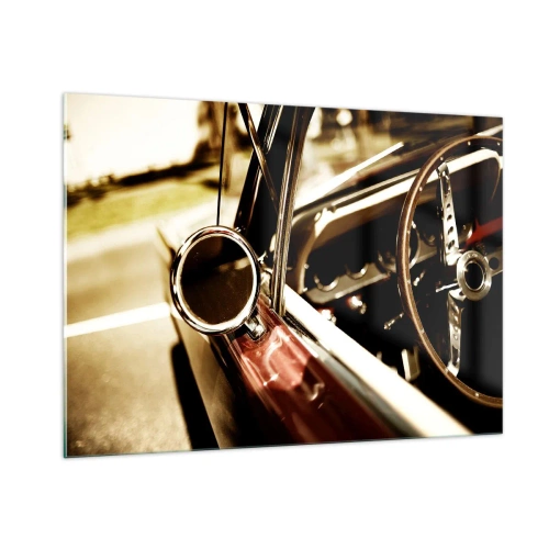 Glasbild - Bild auf glas - Oldtimer-Interieur im Retro-Stil - 100x70cm - Ein Auto mit Seele - Moderne Wanddekoration für Wohnzimmer und Schlafzimmer ARTTOR