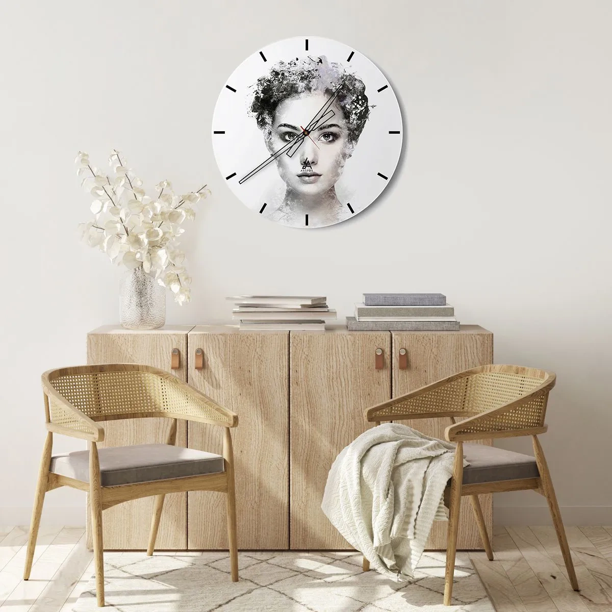 Wanduhr - Glasuhr - Künstlerisches Porträt einer Frau mit Unschärfe- und Textureffekten - 30x30cm - Ein äußerst stilvolles Portrait - Moderne Wanddekoration für Wohnzimmer, Küche und Schlafzimmer ARTTOR