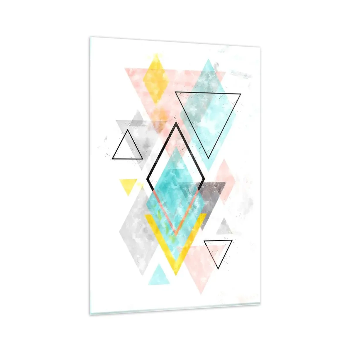 Glasbild - Bild auf glas - Bunte geometrische Muster auf weißem Hintergrund - 80x120cm - Geometrisches Spiel - Moderne Wanddekoration für Wohnzimmer und Schlafzimmer ARTTOR