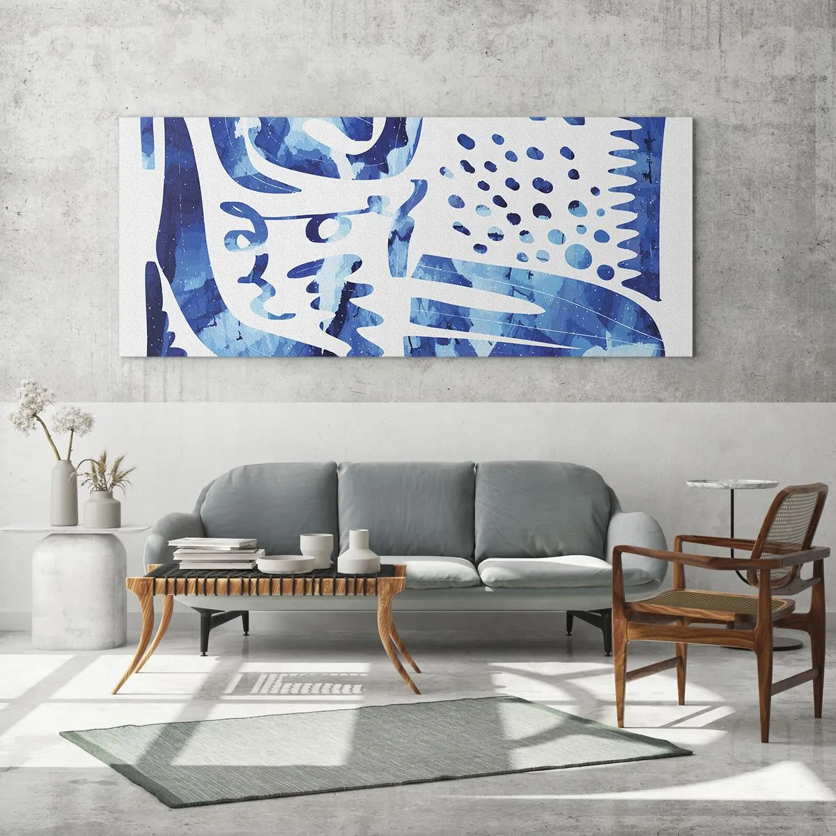 Glasbild - Bild auf glas - Abstraktes Muster in Blautönen - 140x50cm - Zurück zu den Wurzeln - Moderne Wanddekoration für Wohnzimmer und Schlafzimmer ARTTOR