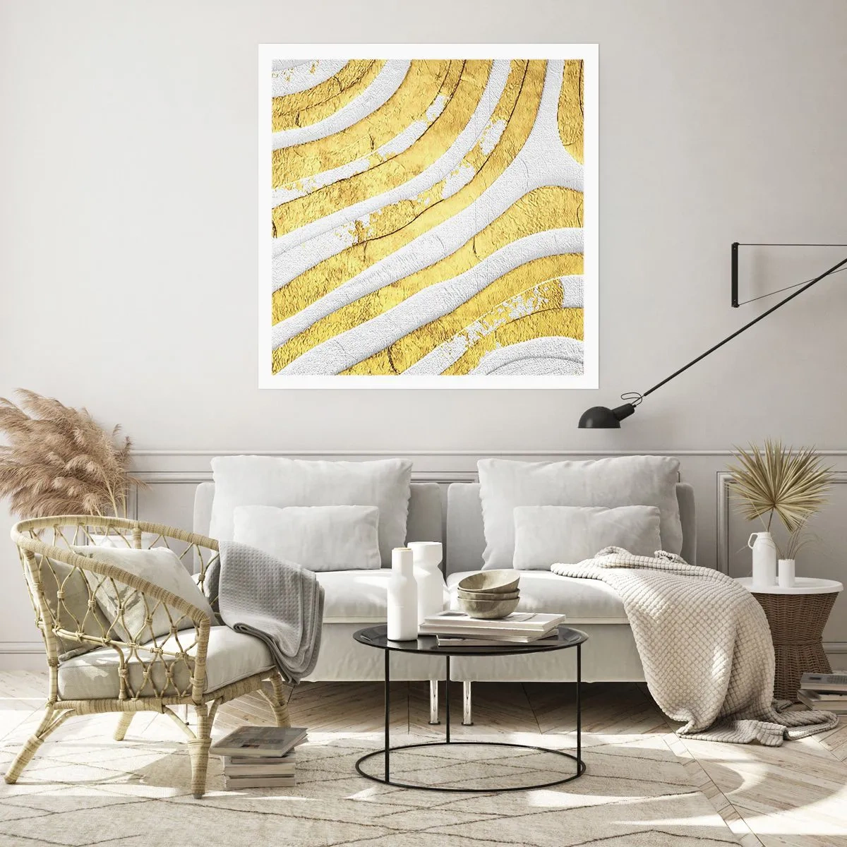 Poster - Komposition in Weiß und Gold - 30x30 cm