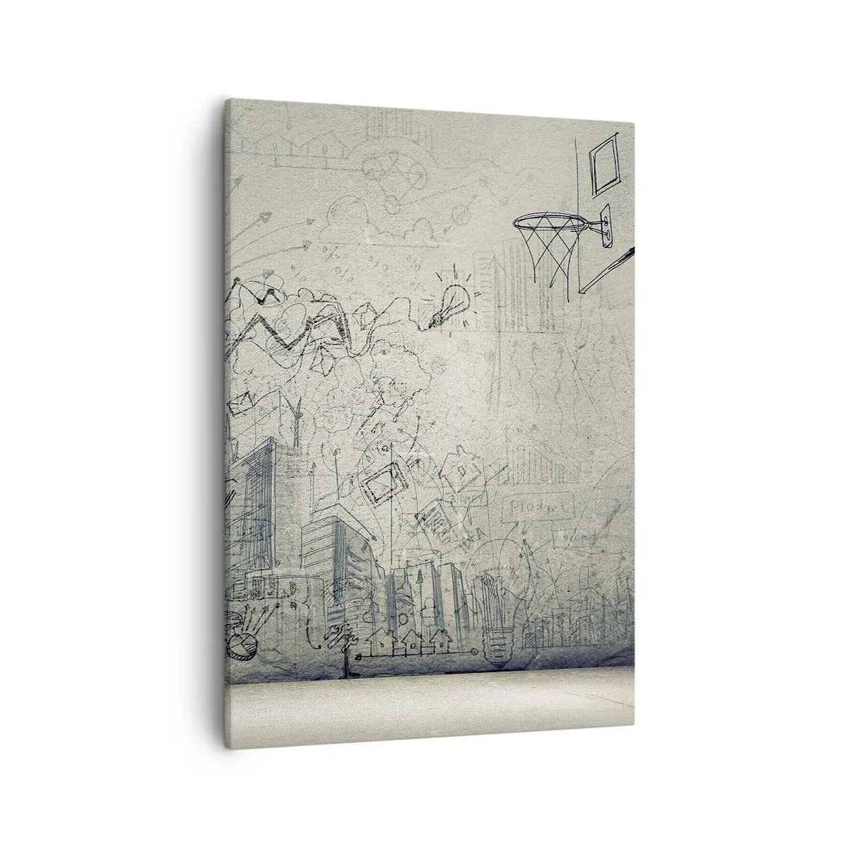 Bild auf Leinwand - Leinwandbild - Zeichnungen und Diagramme vor dem Hintergrund einer rohen Wand - 50x70cm - Mein tolles Stadtleben - Moderne Wanddekoration für Wohnzimmer und Schlafzimmer ARTTOR
