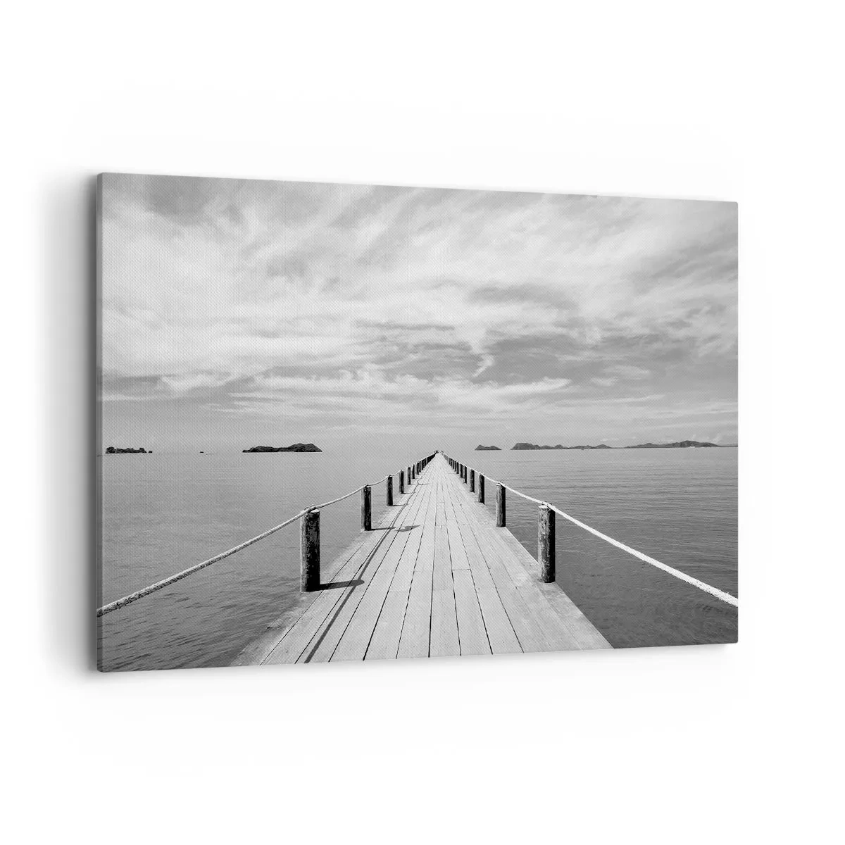 Bild auf Leinwand - Leinwandbild - Ein Holzsteg, der über ein ruhiges Meer in die Ferne führt - 100x70cm - Oder vielleicht eine Reise ... - Moderne Wanddekoration für Wohnzimmer und Schlafzimmer ARTTOR