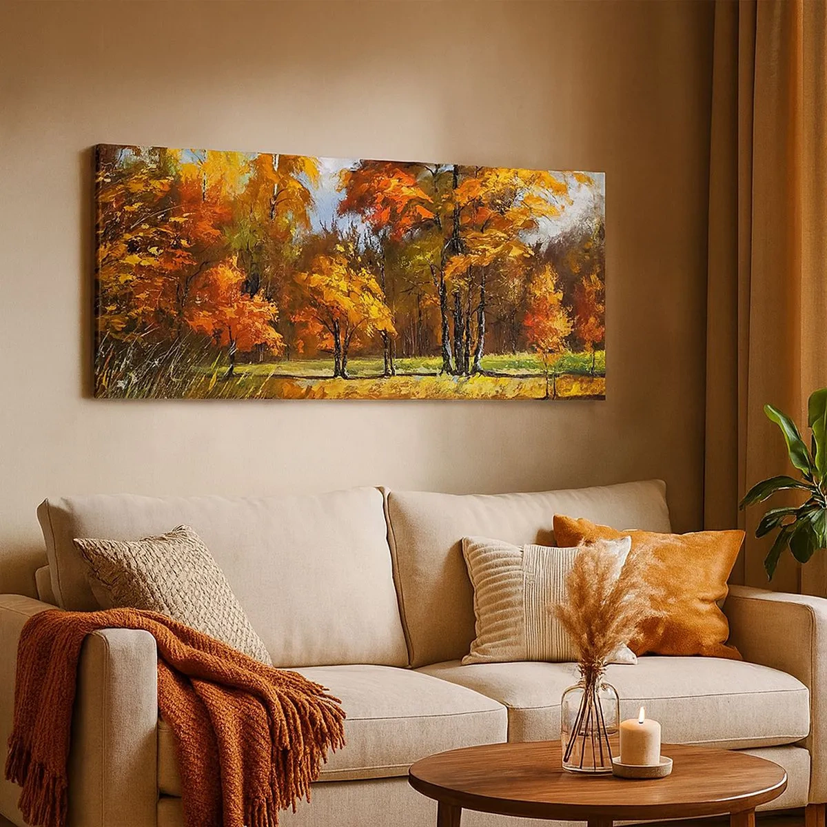 Bild auf Leinwand - Leinwandbild - Landschaft in Gold und Bronze - 100x40 cm