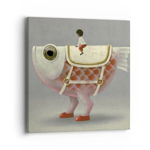 Bild auf Leinwand - Leinwandbild - Reiter auf einem surrealen Fisch - 40x40 cm