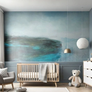 Fototapete Standard Eco - Eine malerische Komposition in Meeres- und Blautönen - 100x70cm - Nautische Abstraktion - Moderne Wanddekoration für Wohnzimmer und Schlafzimmer ARTTOR
