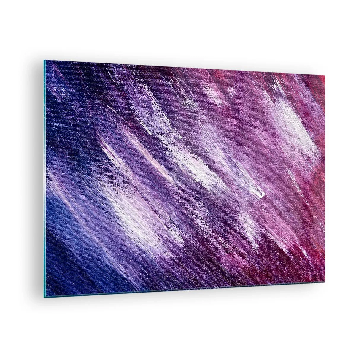 Glasbild - Bild auf glas - Abstraktes Gemälde in Lila- und Weißtönen - 70x50cm - Wenn der sonnige Wind weht - Moderne Wanddekoration für Wohnzimmer und Schlafzimmer ARTTOR