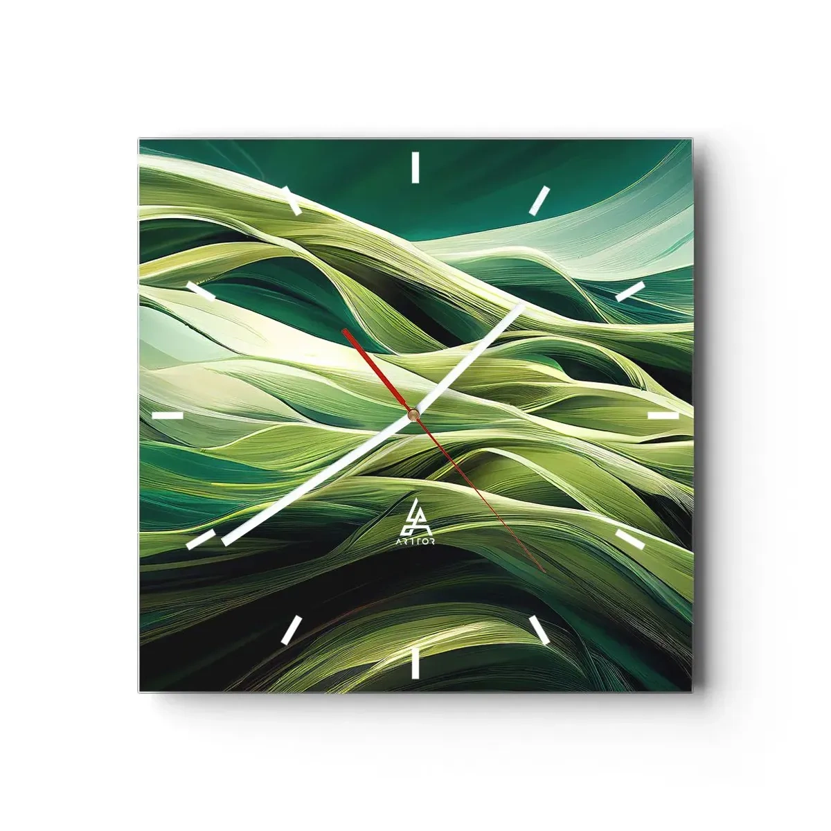 Wanduhr - Glasuhr - Dynamische Linien in Grüntönen - 30x30cm - Abstraktes grünes Spiel - Moderne Wanddekoration für Wohnzimmer und Schlafzimmer ARTTOR