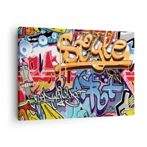 Bild auf Leinwand - Leinwandbild - Bunte Graffiti mit dynamischen Aufschriften und Illustrationen - 70x50cm - Wandbilder, Wandbilder, Wandbilder ... - Moderne Wanddekoration für Wohnzimmer und Schlafzimmer ARTTOR
