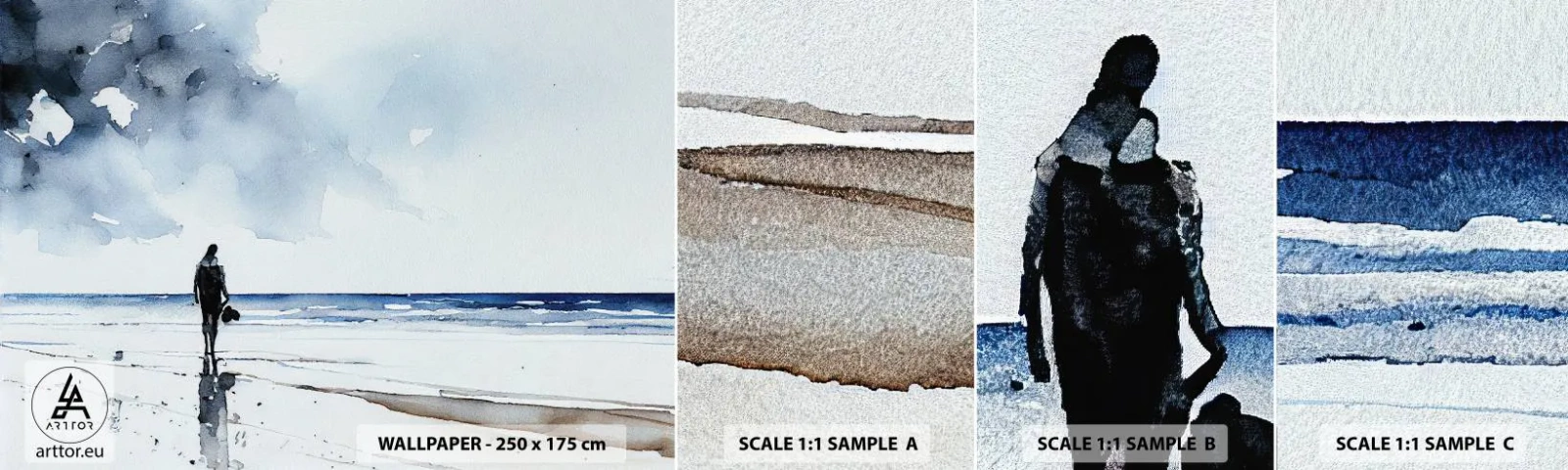 Fototapetenmuster Standard Eco - Gespräch mit dem Meer - Einsam, Mann, Küste - 100x30 cm