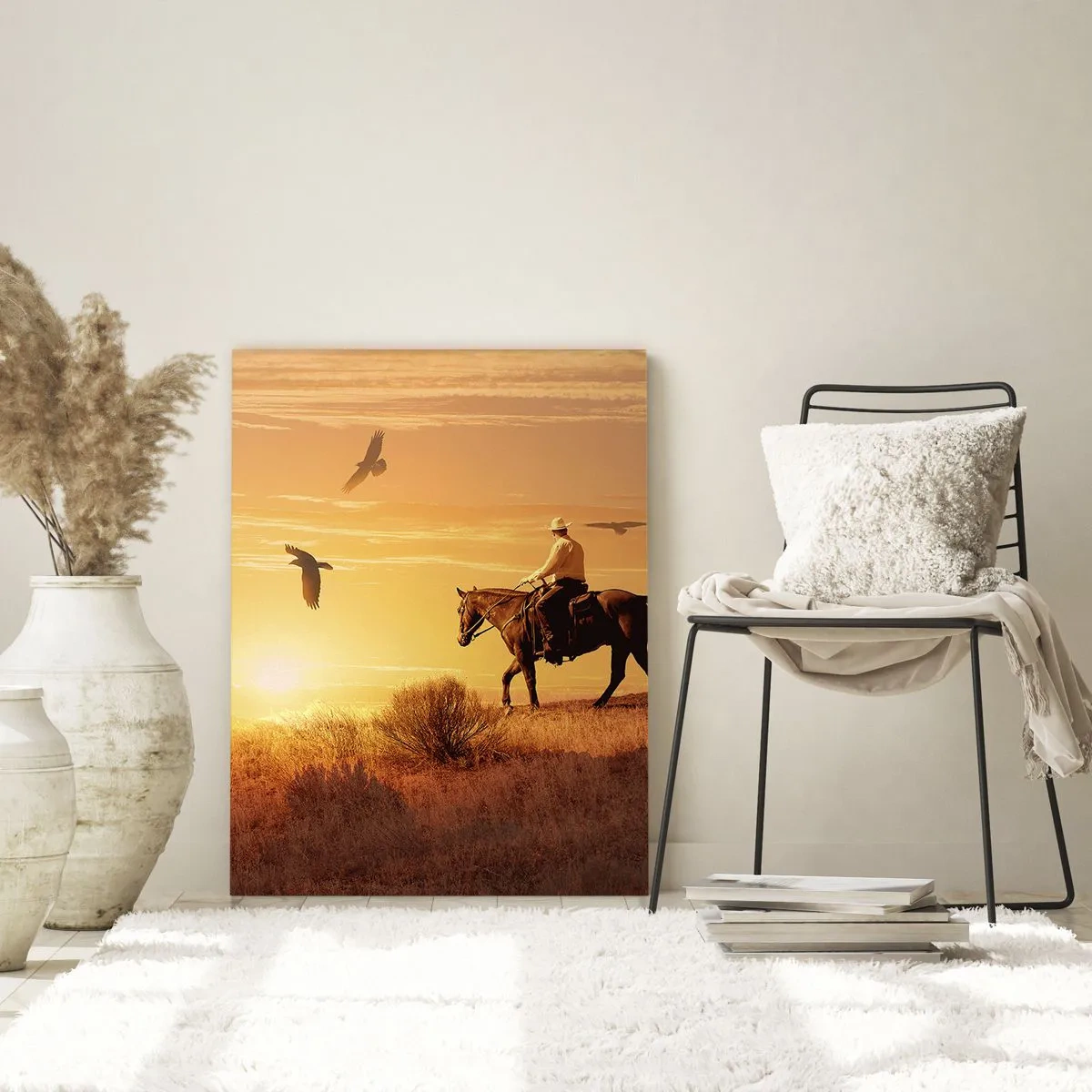Glasbild - Bild auf glas - Allein durch die Prärie - 50x70cm - Allein durch die Prärie - Moderne Wanddekoration für Wohnzimmer und Schlafzimmer ARTTOR