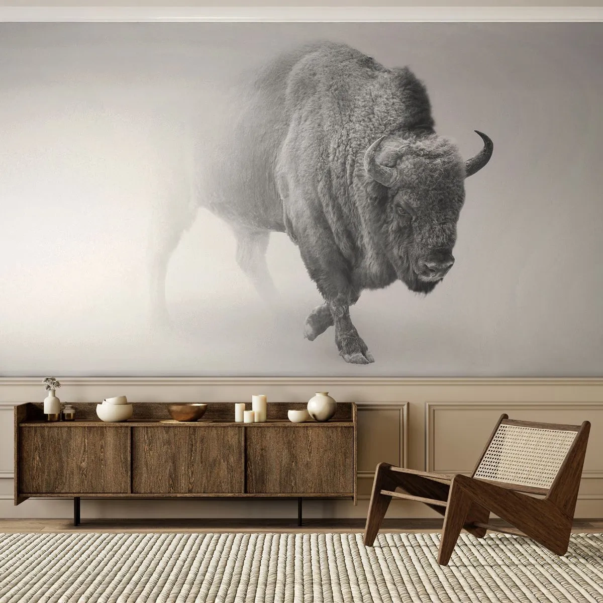 Fototapete Premium Canvas - König der Prärie - Wisent, Tiere, Bison - 500x350 cm