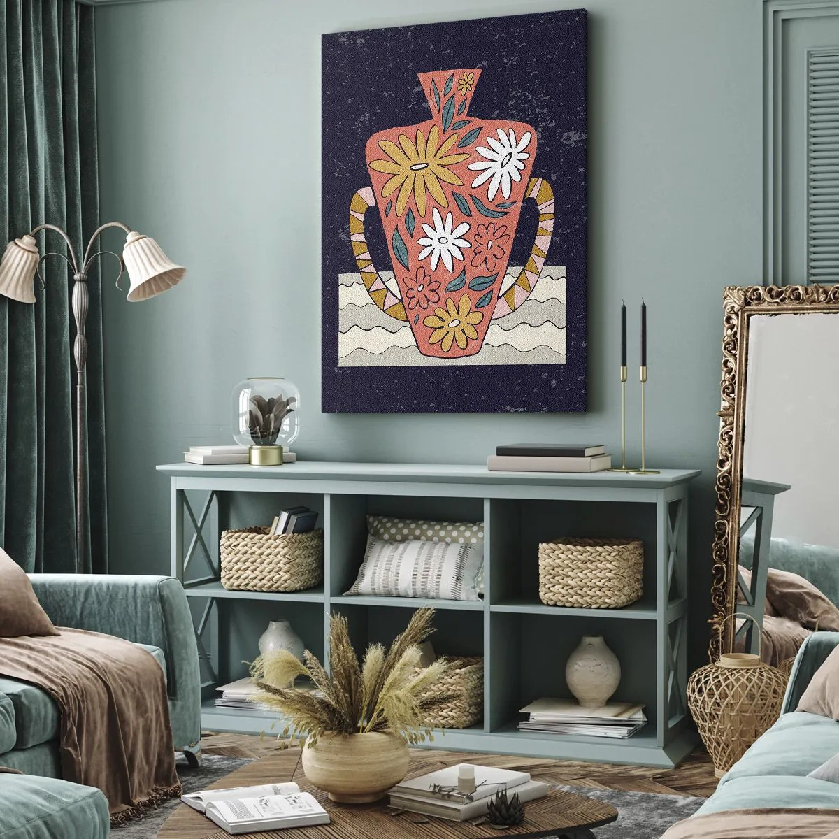 Bild auf Leinwand - Leinwandbild - Bemalter Krug - 80x120 cm