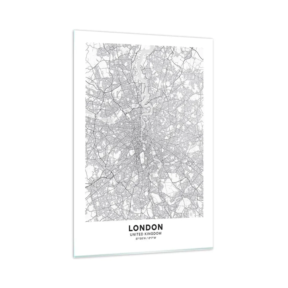 Glasbild - Bild auf glas - Ein minimalistischer Stadtplan in Grautönen - 80x120cm - Karte des Labyrinths von London - Moderne Wanddekoration für Wohnzimmer und Schlafzimmer ARTTOR