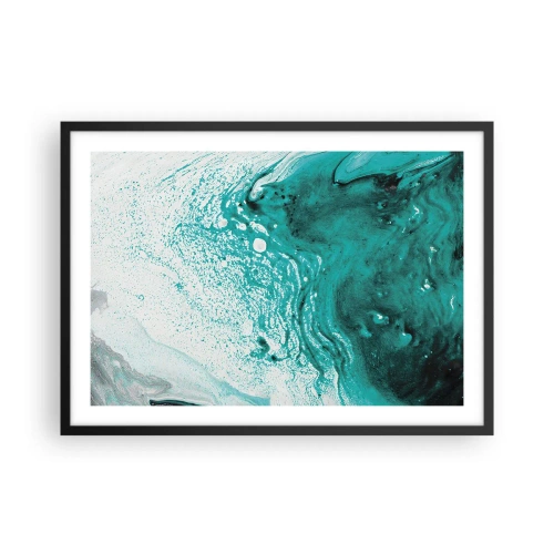 Poster in einem schwarzem Rahmen - Abstrakte Komposition in Türkistönen auf weißem Hintergrund - 70x50cm - Verschmelzen in Weiß und Türkis - Moderne Wanddekoration für Wohnzimmer und Schlafzimmer ARTTOR