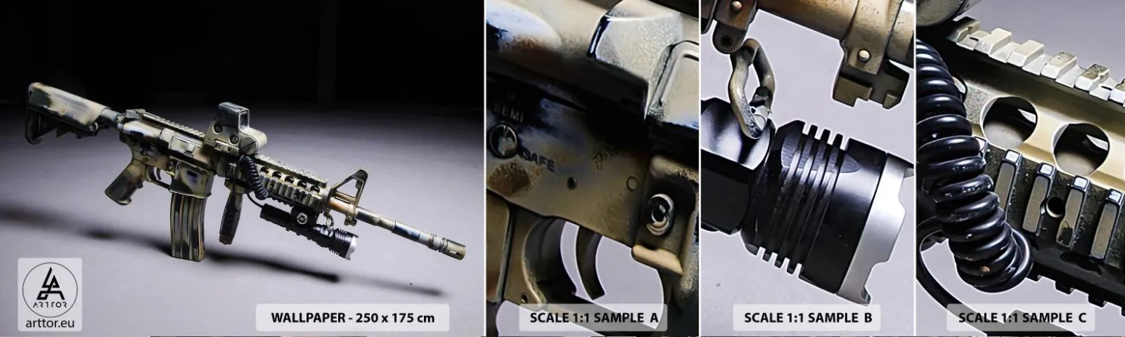 Fototapeten Muster Selbstklebend Deluxe Sticker - Immer bedrohlich - Militär, Gewehr, Waffe - 100x30 cm