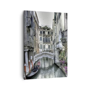Bild auf Leinwand - Leinwandbild - Venezianischer Kanal mit Gondel und Steinbrücke - 50x70cm - Seit Jahrhunderten in stiller Besinnung - Moderne Wanddekoration für Wohnzimmer und Schlafzimmer ARTTOR