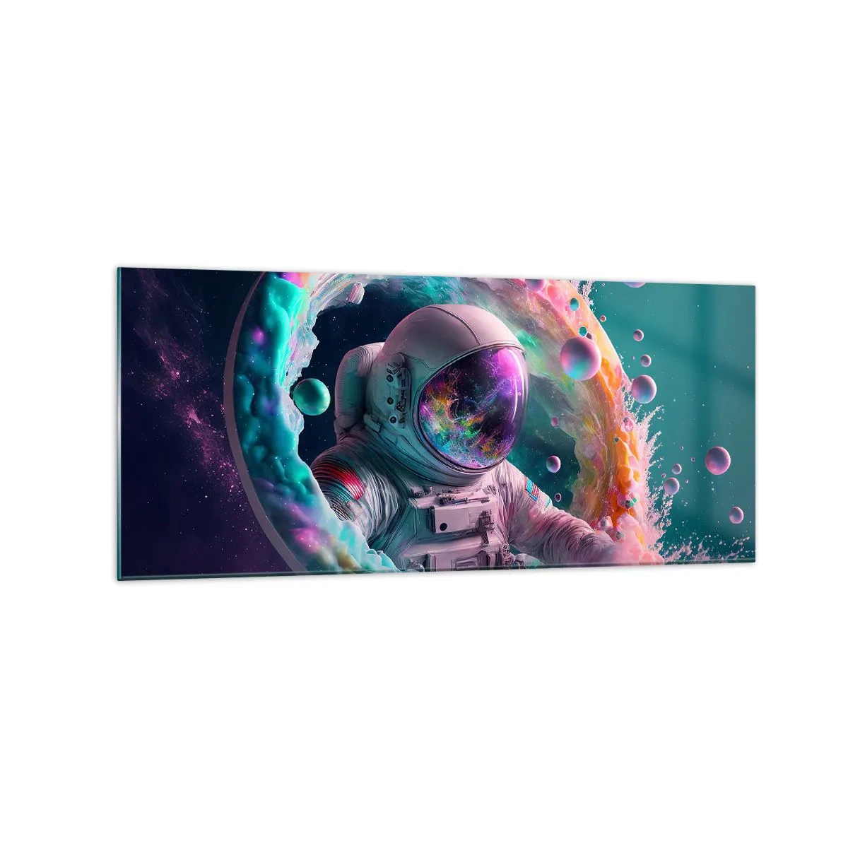Glasbild - Bild auf glas - Astronaut in einer farbenfrohen kosmischen Aura - 120x50cm - Sternentor - Moderne Wanddekoration für Wohnzimmer und Schlafzimmer ARTTOR